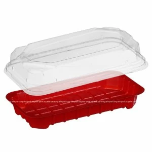 Упаковка для суши ПС - 67, красная (артикул: 010100190) купить в разделе «Пластиковая пищевая одноразовая упаковка».