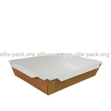 Контейнер прямокутний паперовий крафт/білий 1200 мл (артикул: 010460328) купити в розділі «Паперова одноразова упаковка та посуд».