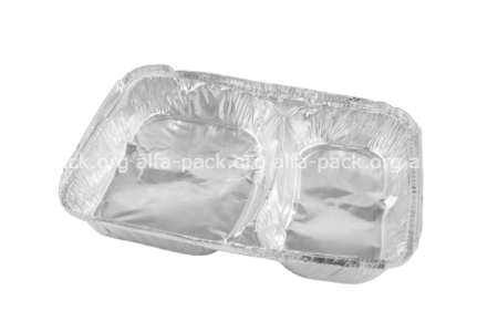 Харчовий одноразовий алюмінієвий контейнер R80L, двосекціонний (артикул: 010600137) купити в розділі «Алюмінієва харчова одноразова упаковка».