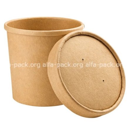Супниця паперова 470 мл крафт, з паперовою кришкою  (артикул: 010470142) купити в розділі «Паперові крафтові супниці».